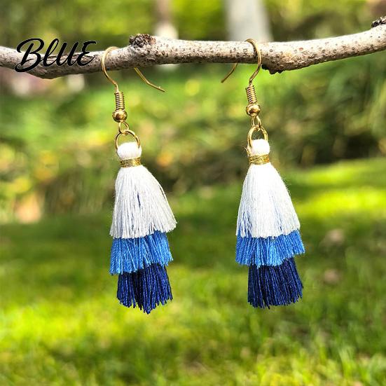 Eye-catching Fringe Jewelry Earrings Multi-layered Creative Red White and Blue