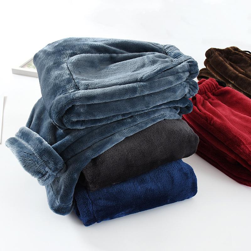 Men's Autumn and Winter Plus Size Padded and Thickened Loose Home Trousers Straight Warm Simple Leisure Trousers