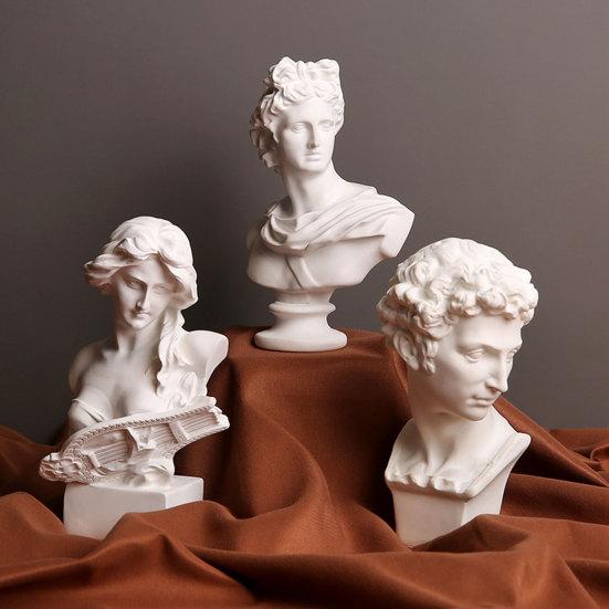 David Statue Nachbildung Griechische Büste Ornamente, Harz Skulptur für Kunststudio Dekor Und Übungswerkzeug Zeichenübung, Klassische Apollo Klavier Mädchen