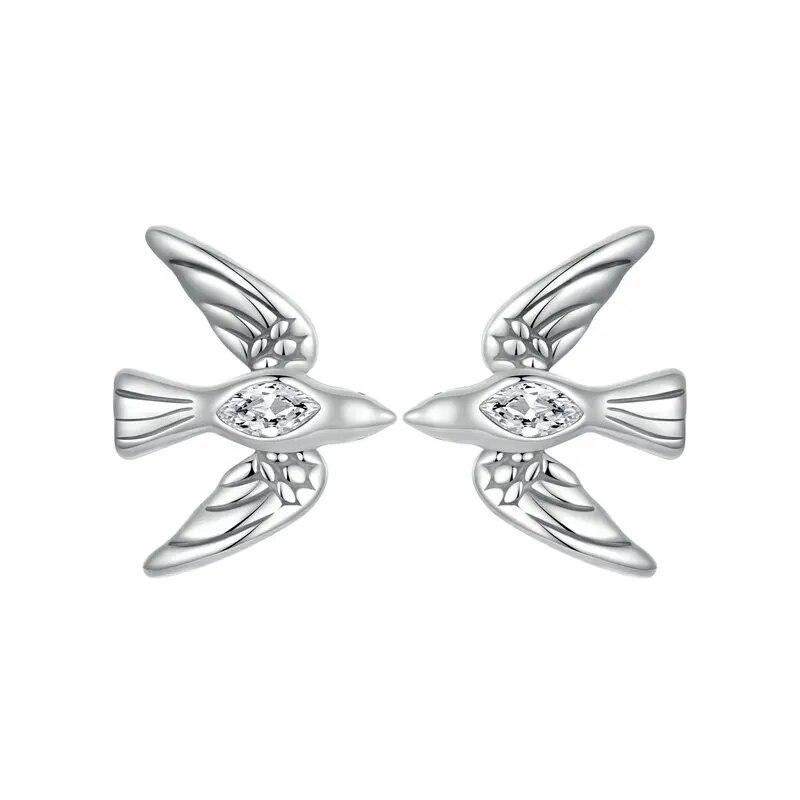 

BAMOER, простые серьги-гвоздики с птицами из стерлингового серебра 925 пробы, гипоаллергенные серьги с инкрустацией животных CZ для женщин, изящные ювелирные изделия SCE1751