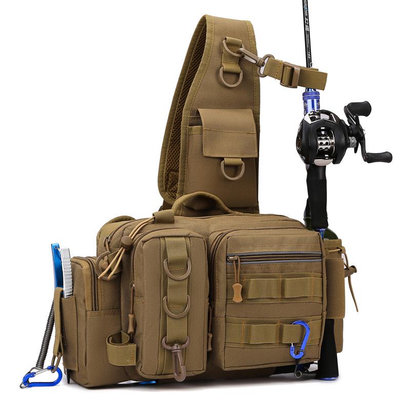 Multifunctional Tactical Sling Fishing Bag with Rod Holder | Men's Large Waist Pack Outdoor Backpack