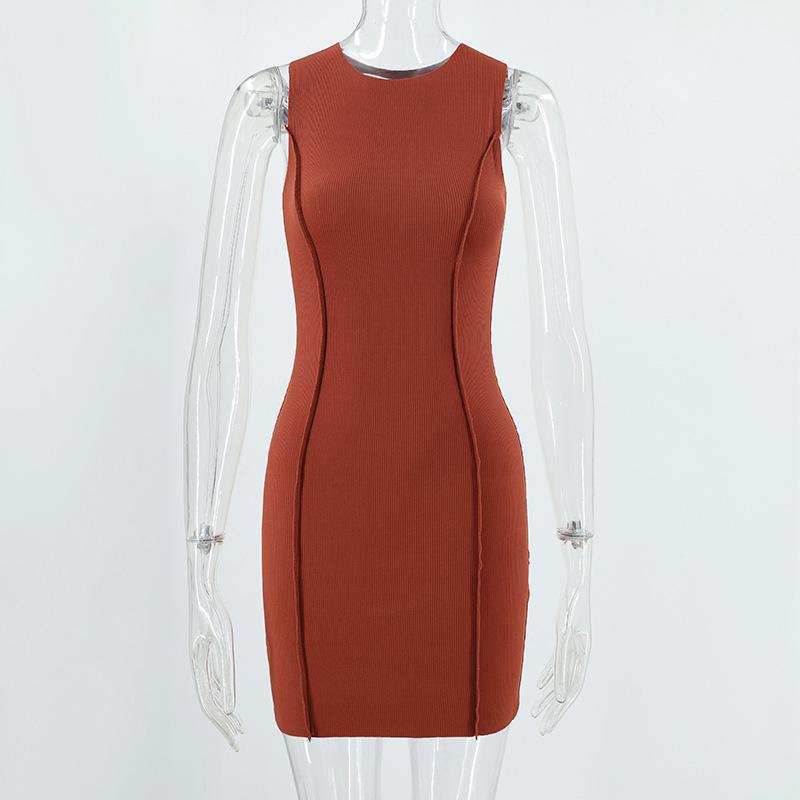 2026 European & American Style Women's Summer Sleeveless Round-Neck Solid Color Slim Fit Hip Wrap Dress