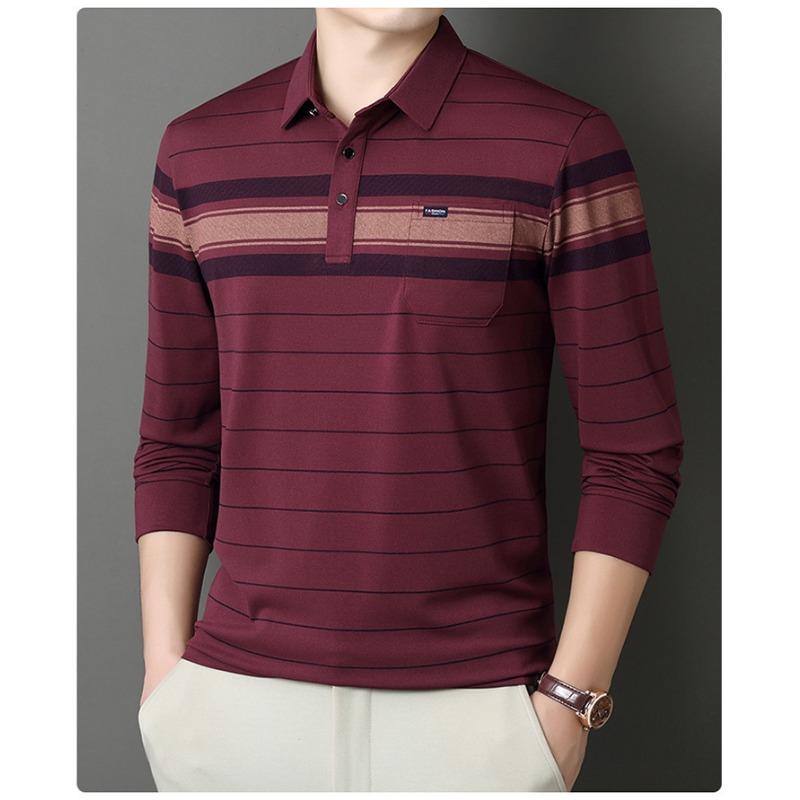 Men S Striped Long Sleeve Polo Shirt Loose Fit For Middle Aged Dad Autumn