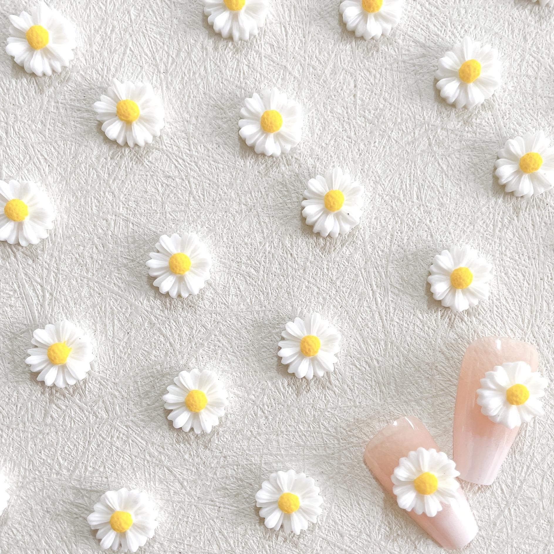 20 Pcs Daisy Nail Charm Flower Decoration Design 3D Nail Art Decal Applique Supplies,Summer Daisy Designs Resin Nail Art Jewelry