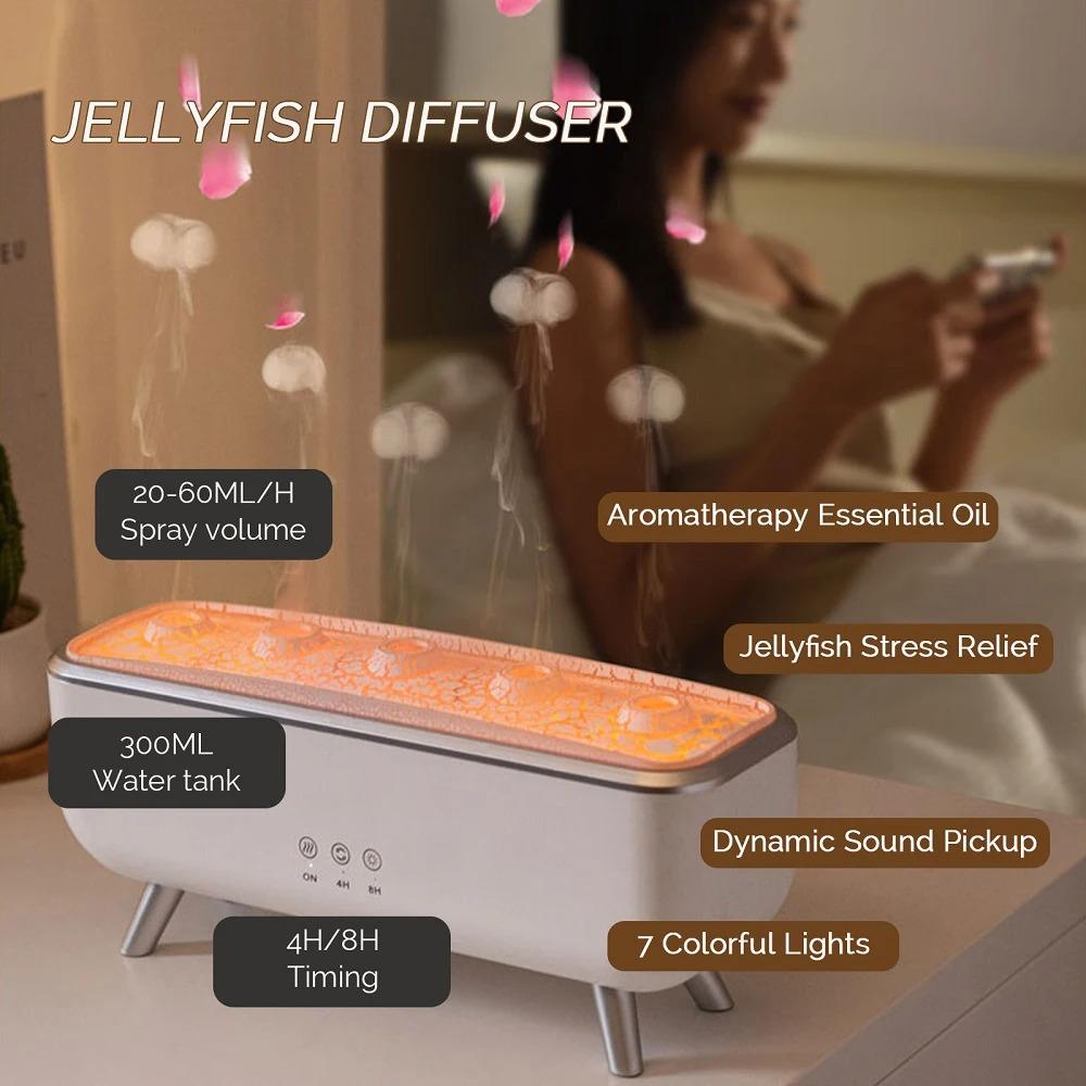 Dynamic Jellyfish Multi Spray Incense Humidifier Desktop Smoke Ring Humidifier Household 5-hole Fog Seven Color Lamp Diffuser.