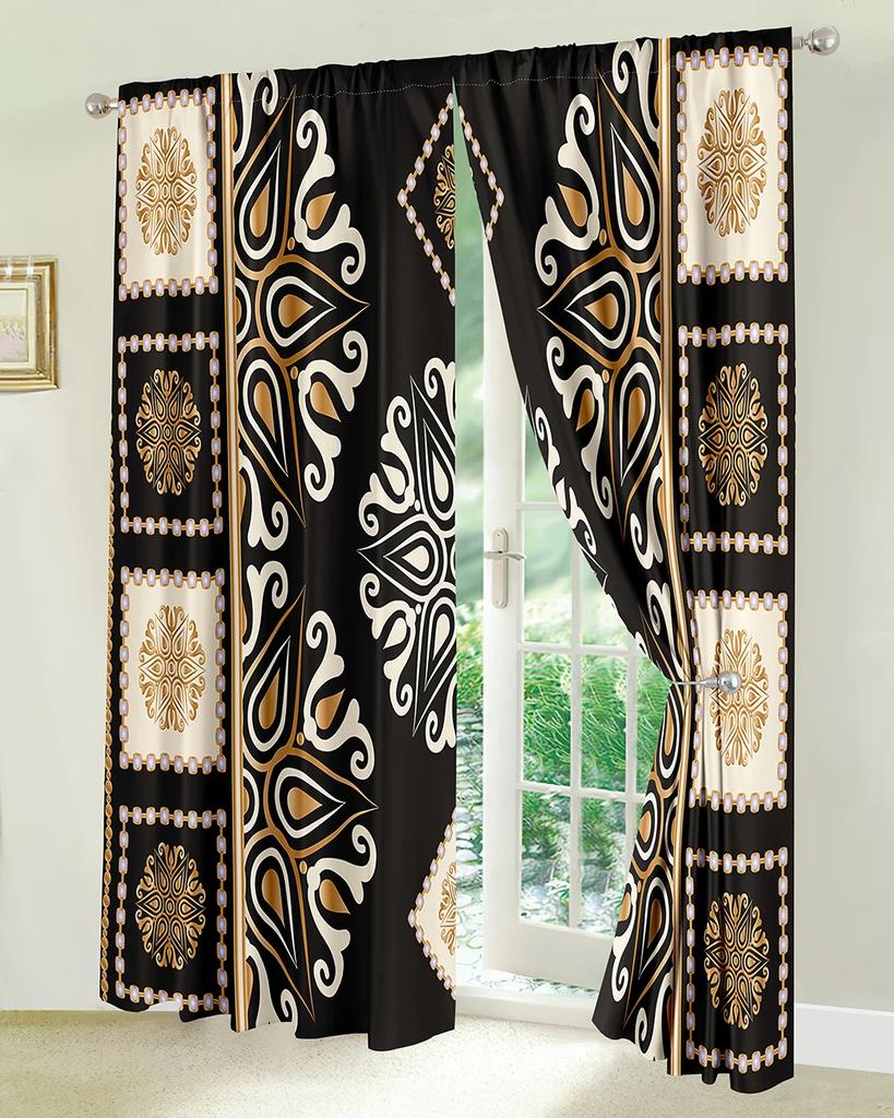 3D-Druck Personalisierte Vintage Boho Halbschattenvorhänge für Wohnzimmer 2 Stück Kostenloser Versand Schlafzimmer Schwarz&Rot Vorhänge