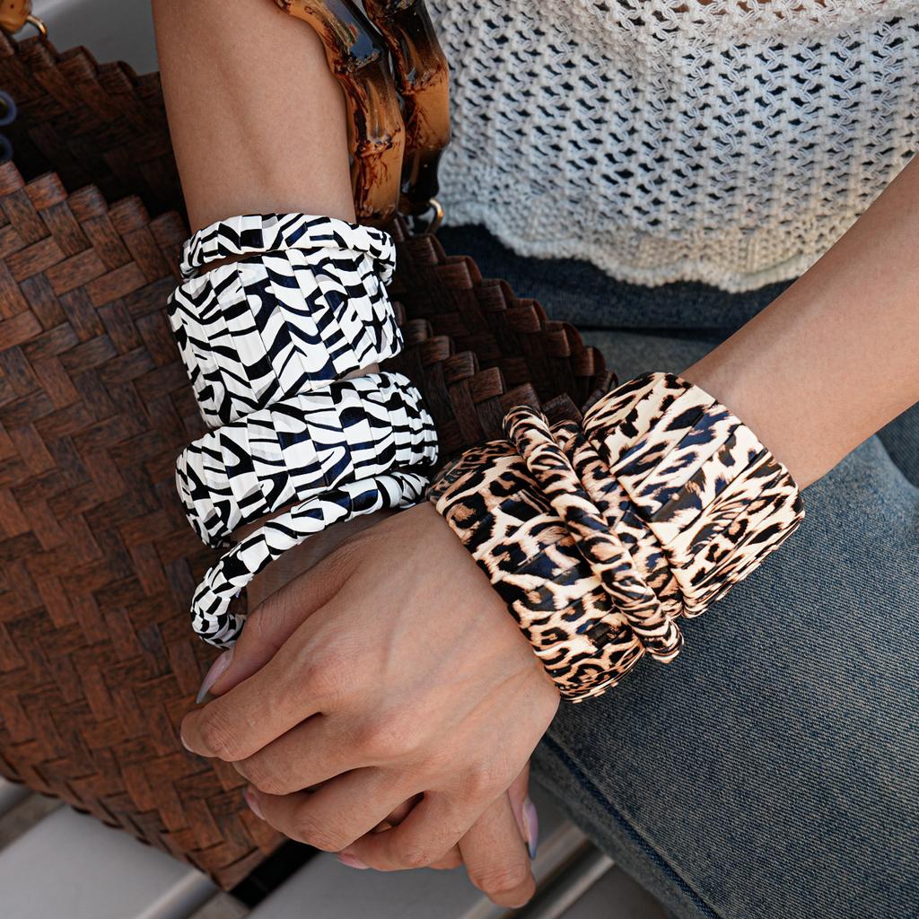 Leder Geometrisch Rund Leopard Zebra Muster Offenes Armband Vintage Armband