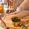 Durable Baking Tools 4Pcs Gold-Plated Stainless Steel Measuring Spoons & Cups Set, Precision with Kitchen Spoon Set Wood Handle, Nested Food Grade Kit