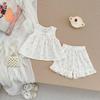 Girls Summer Floral Lace Collar Top and Ruffled Shorts Set