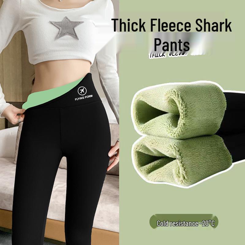 High Waist Lambswool Shark Leggings: Thickened Velvet Warm Yoga Pants for Women - Slimming and Shaping, Perfect for Autumn and Winter.