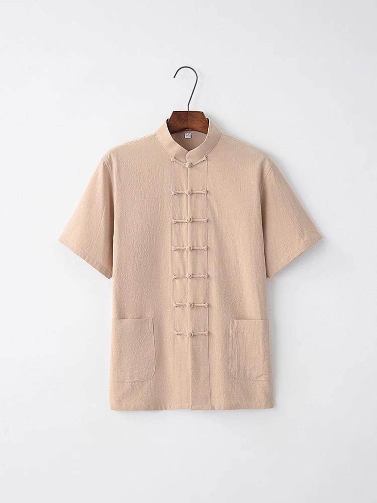 Men's Short-Sleeve Summer Chinese Tang Suit - Frog Button Style for Middle-Aged & Elderly