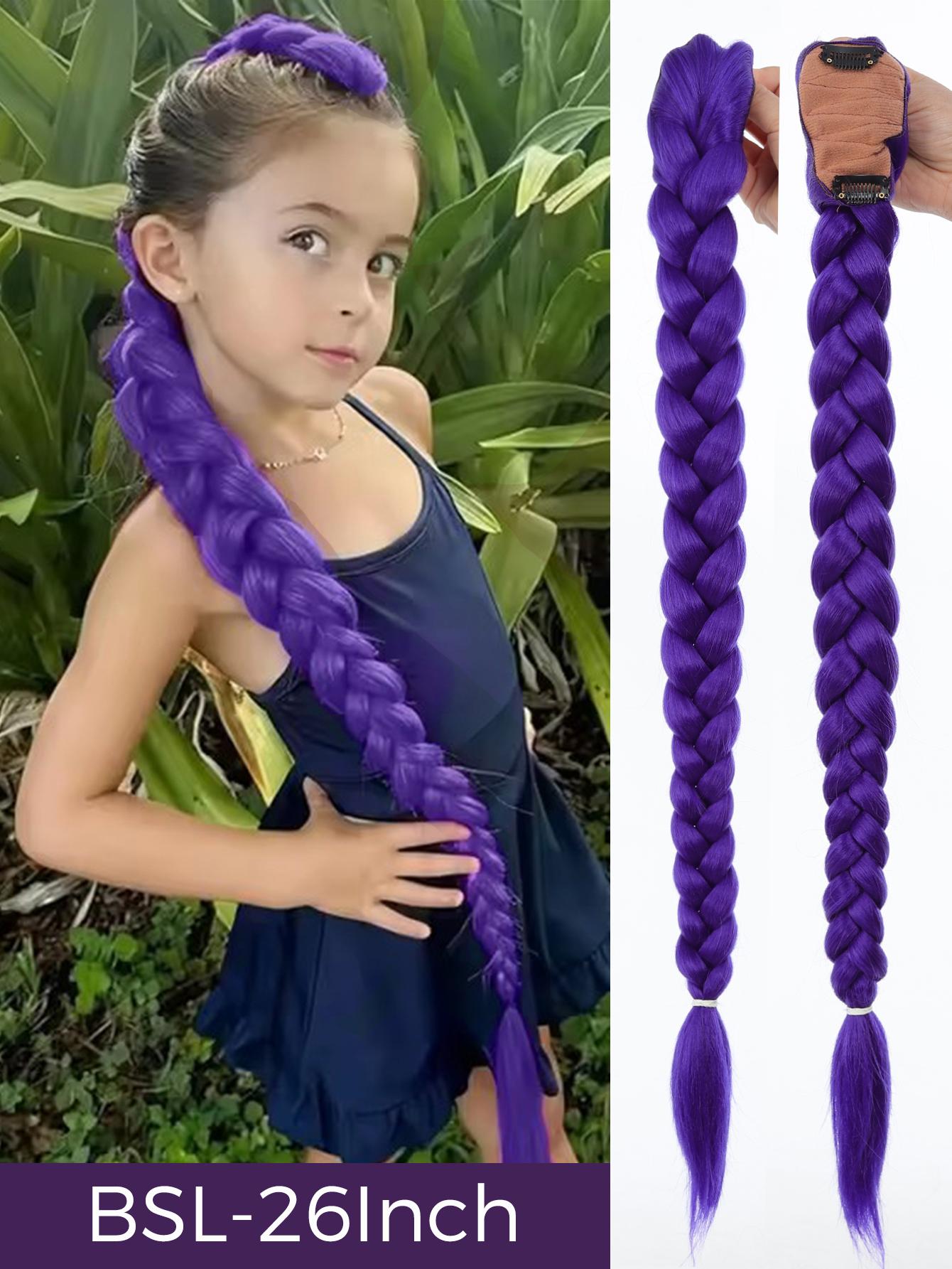 32-inch Gevlochten Paars Haar Paardenstaart met Glitters Haar Pruik Super Extensions Glanzend Glitters Haar voor Kinderen Kerstmis Cosplay Rumi Haar