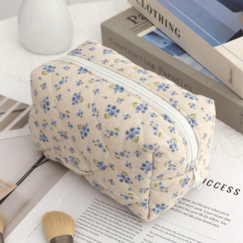 Storage Organizer Floral Bow Cotton Makeup Bag Flower Printed Cosmetic Pouch Large Travel Cosmetic Bag Make Up Bag
