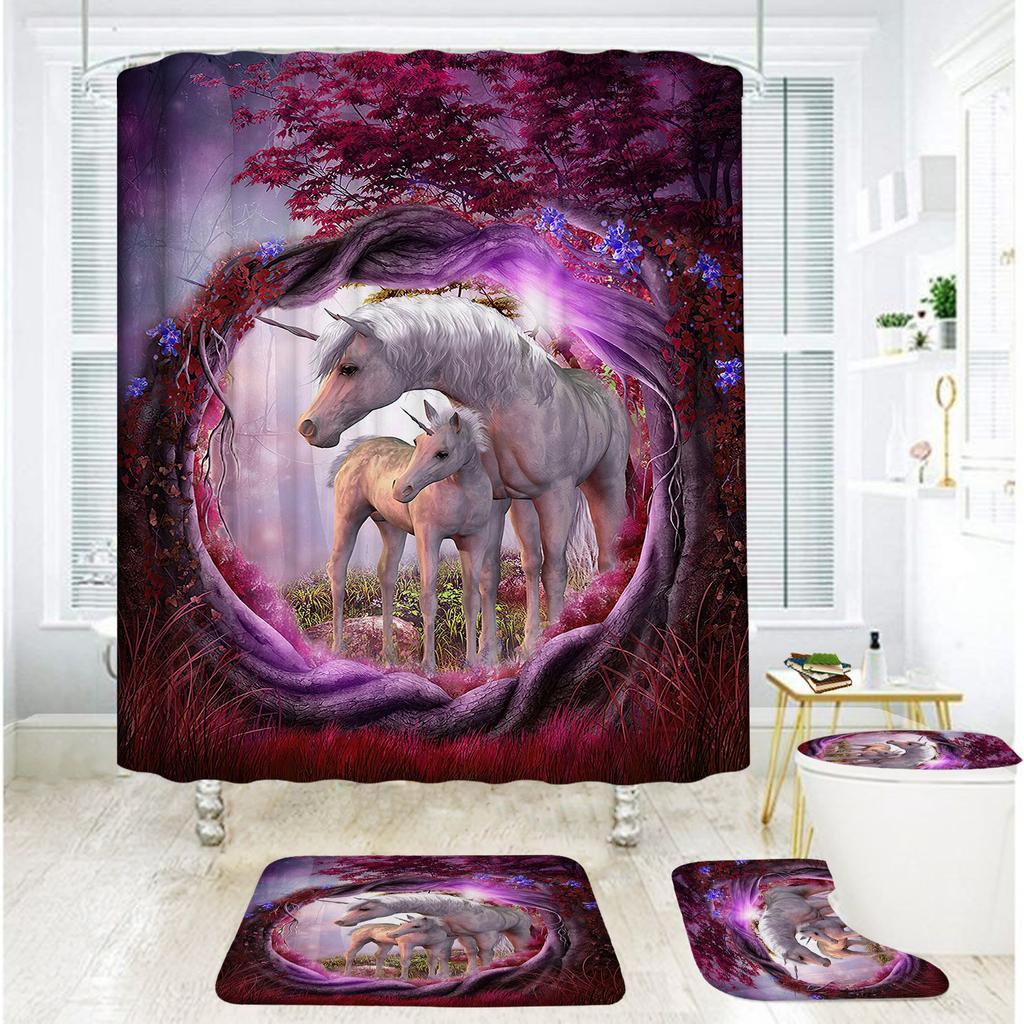 Bathroom Shower Curtain Four-Piece Digital Printing African Animal Waterproof Shower Curtain Shower Curtain Partition Curtain Bath Mat