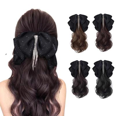 Ponytail Wig with Ribbon Point Curly Natural Partial Heat Cosplay Events ELECTRO-WEIDEWORLD Clip, Women's, One-Touch Extensions, Long, Beginner's Wig,