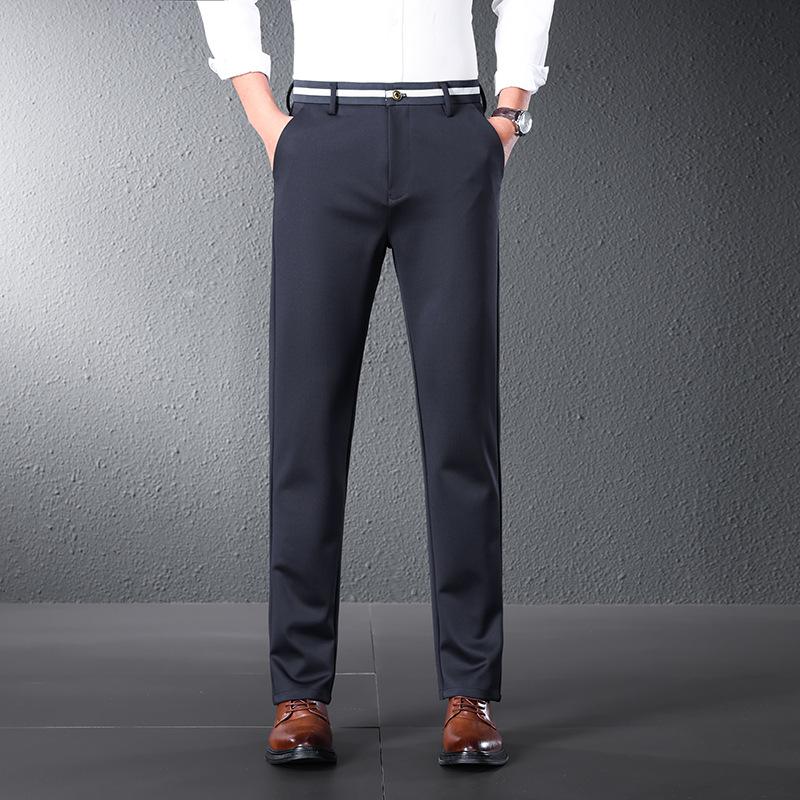 2024 Summer Thin Men'S Casual Pants Straight Leg Loose Western Pants Ice Silk Elastic Drop Business Long Pants