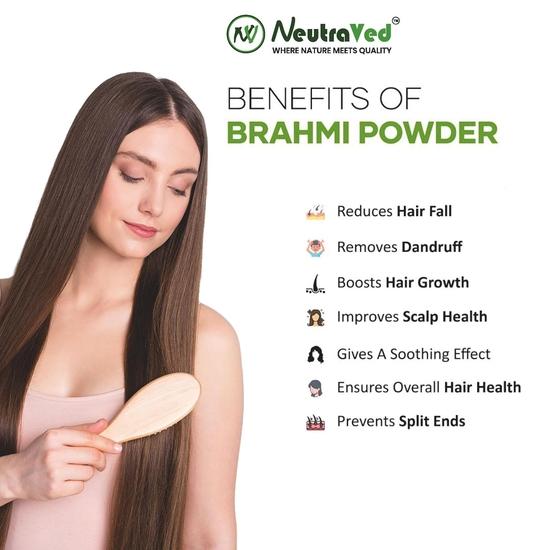 NeutraVed Brahmi Powder -250g For Hair Growth, Eating | 100% Natural, No Preservative | Pack In Zipper Standup Pouch - 250 Grams