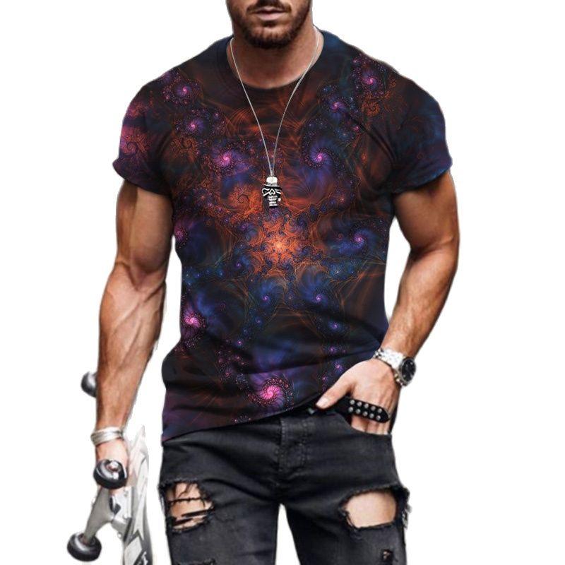 Sommer Herren T-Shirt Farbe Halo Grafik Gedruckt O-Ausschnitt Kurzarm Mode Locker Übergröße Oberteil Damenbekleidung