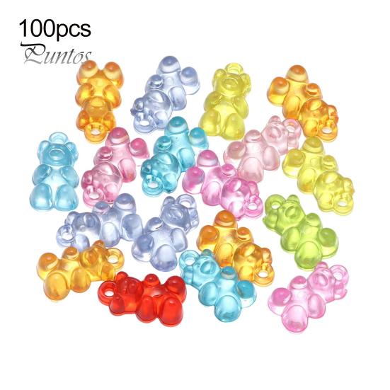 100 Pcs Colorful Bear Beads Clear Acrylic Colored Bear Beads Mini Bear Charms for Bracelet Necklace DIY Crafts Jewelry Making Supplies