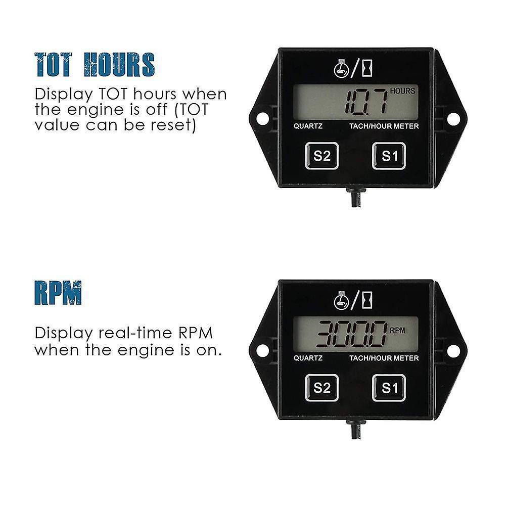 Digital Engine RPM Tachometer Hour Meter Gauge. For 2 Stroke and 4