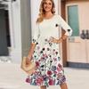3/4 Sleeve Women's Dress Casual Flowy A,Line Midi Tshirt Dresses With Pockets Crewneck Vocation Boho Beach Sundress