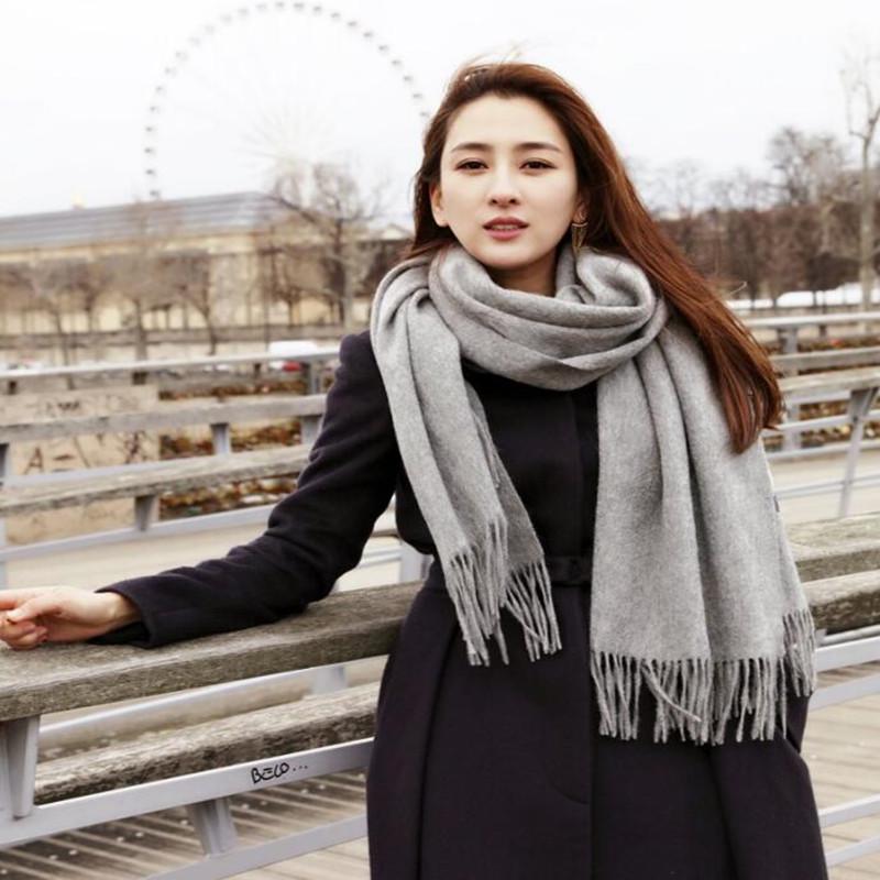 Unisex Thickened Warm Scarf - Solid Light Gray & Hemp Gray Cashmere Blend for Autumn/Winter