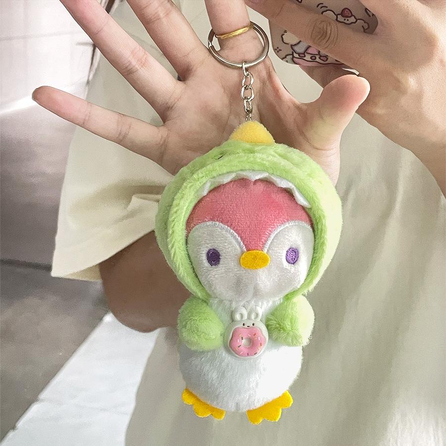 

Cute Dress-up Little Penguin Plush Toy Pendant, Cartoon Rabbit, Little Dinosaur Head Cover, Penguin Doll Gift about 11.5cm