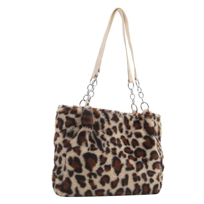Foreign leopard print plush trend chain This year's personality is versatile, simple and fashionable casual bag, shoulder underarm bag