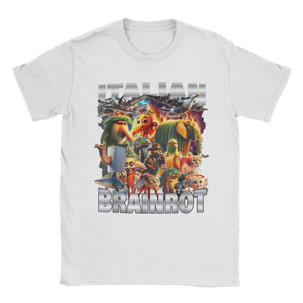 Types of Italian Brainrot Meme Character T Shirt Unisex Cotton Vintage TShirts Round Neck Tee Shirt Short Sleeve Clothes Summer