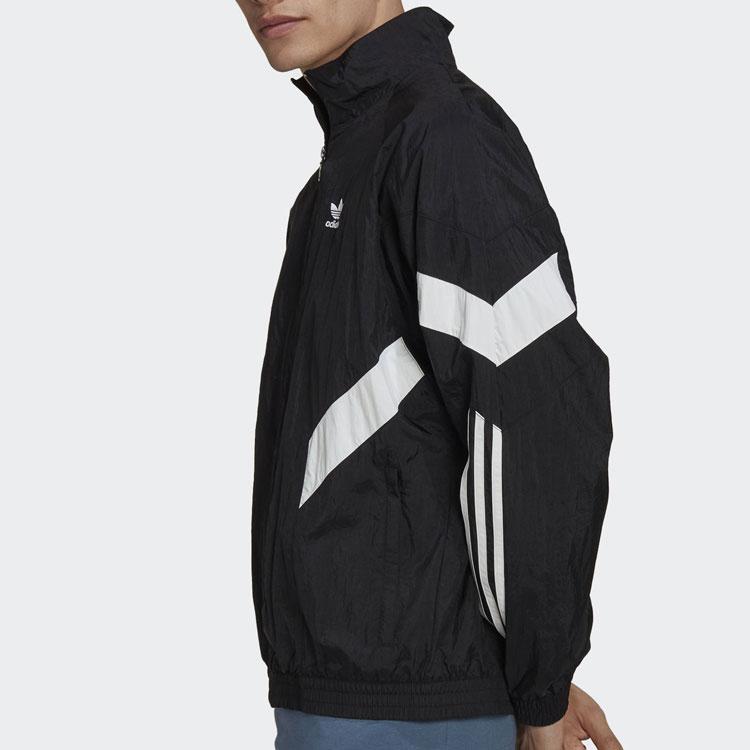 Adidas Originals Logo Print Colorblock Zip-Up Stand Collar Jacket Men Jackets Black HK7322