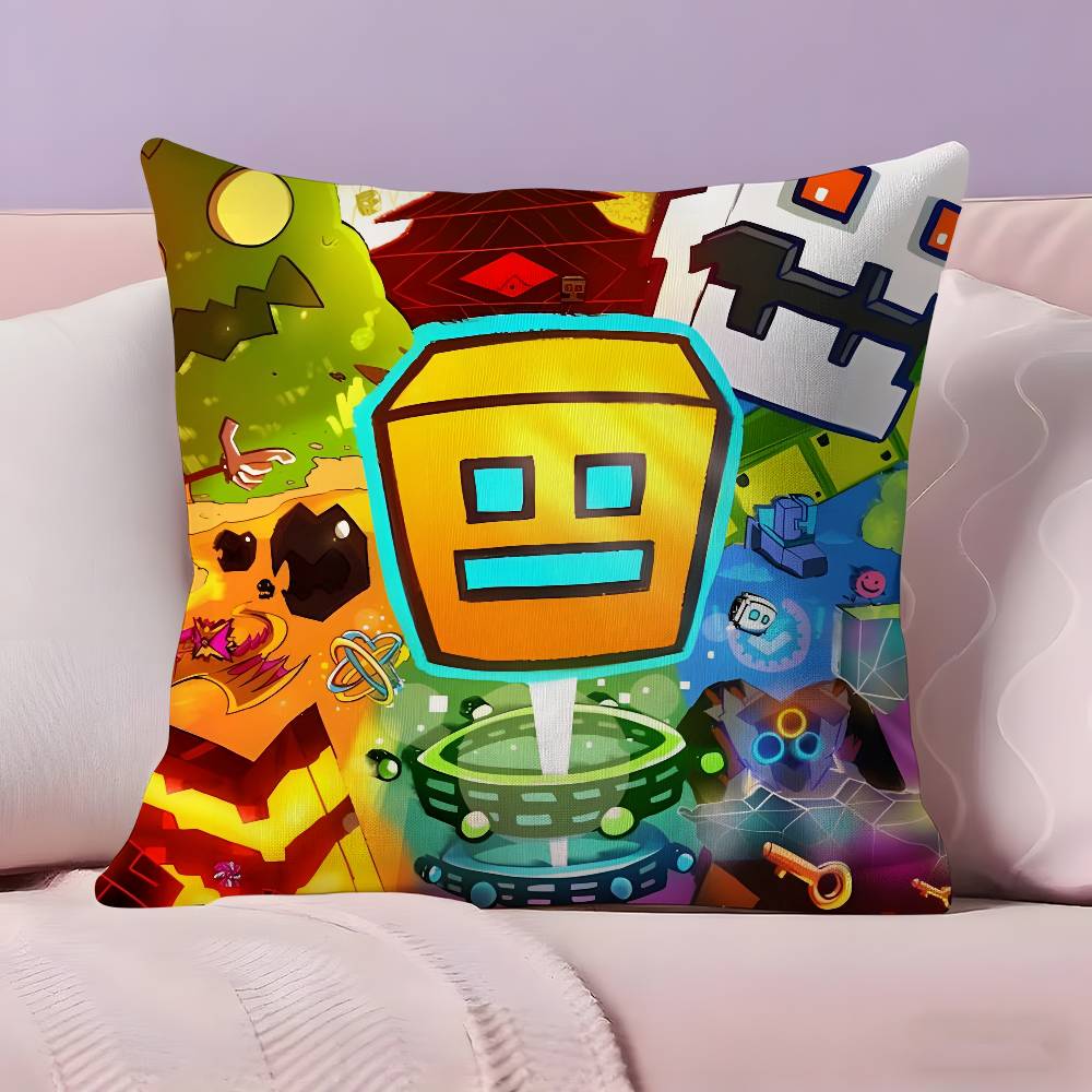 Music Game Geometry Dash Pillow Case Ultra Soft Skin Friendly Fabric Cloud Like Comfort & Concealed Zipper