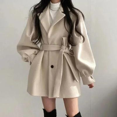 Jesień Zima Elegancki Płaszcz Kobiety Casualowy Ciepły Płaszcz Średniej Długości Kobięcy Wełniany Płaszcz