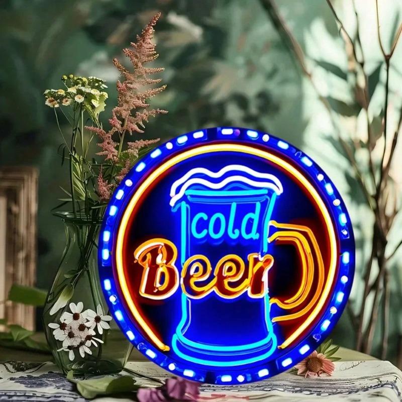 Neon Iron Wall Art Aluminum Sign Round Home Bar Decor Easy Installation