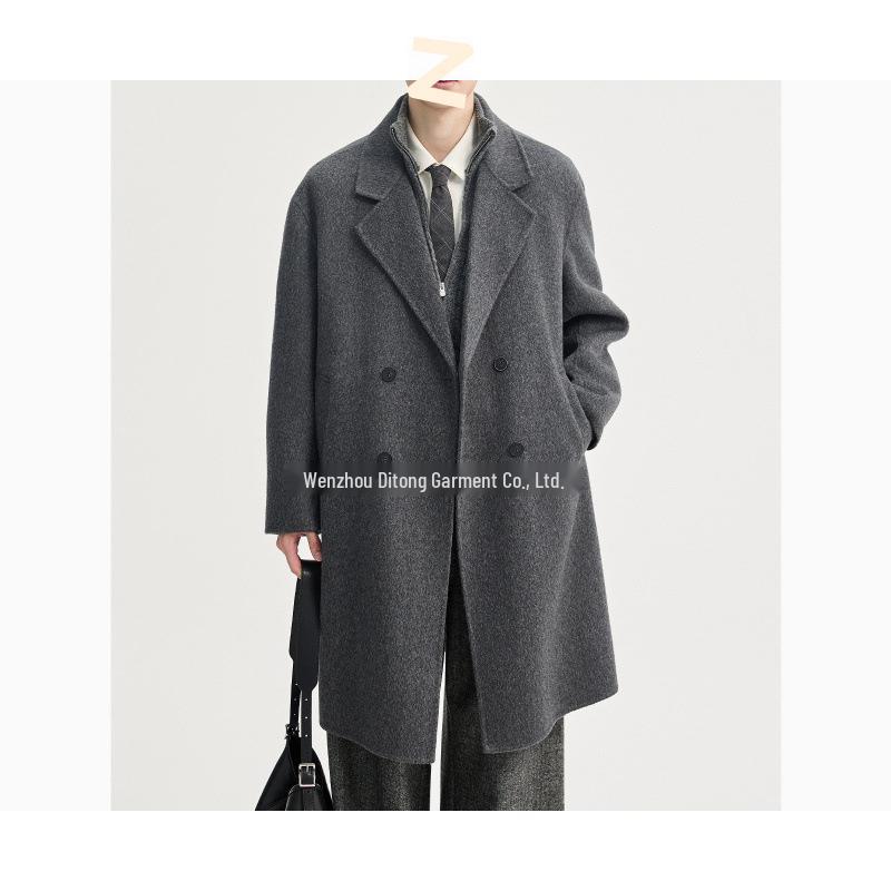 Men's Long Wool/Down Lapel Winter Coat