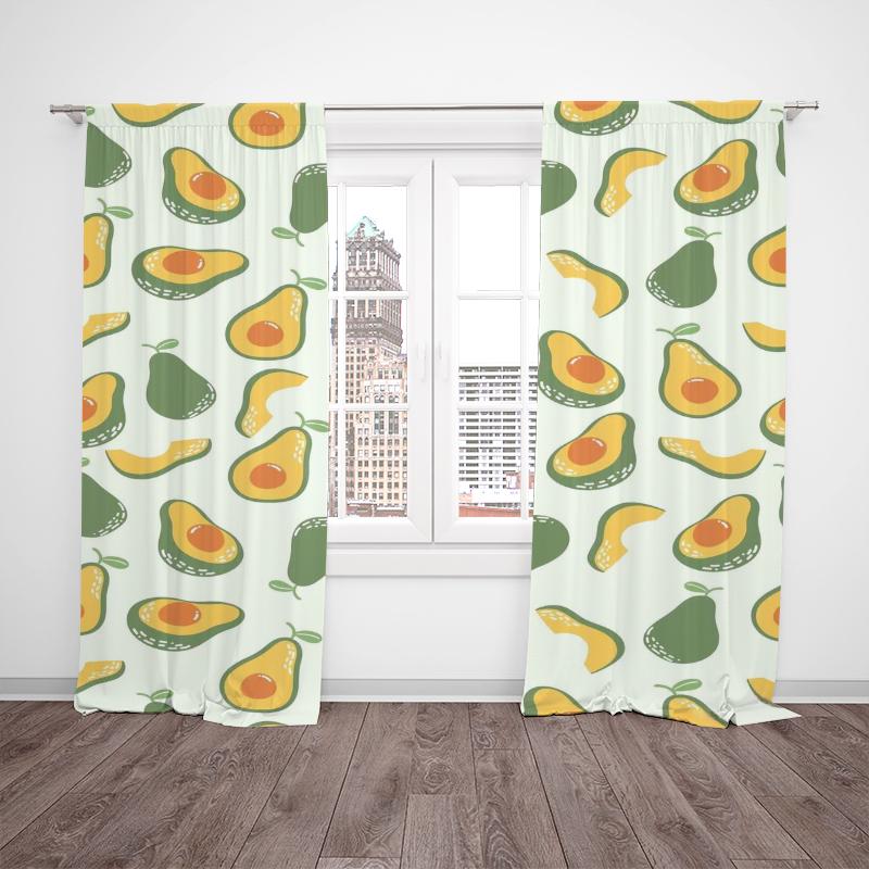 2 Stück - Cartoon-Frucht Birne Druck Vorhang, 100% Polyester Material, geeignet für Schlafzimmer Vorhänge und Wohnzimmer Dekoration