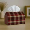 1pc Classic Textile Pattern Tissue Box-Red Tartan Plaid,Durable Napkin Organizer for Car,Kitchen,Dining,Home Decor-Decorative Tabletop Party Tissue Bo