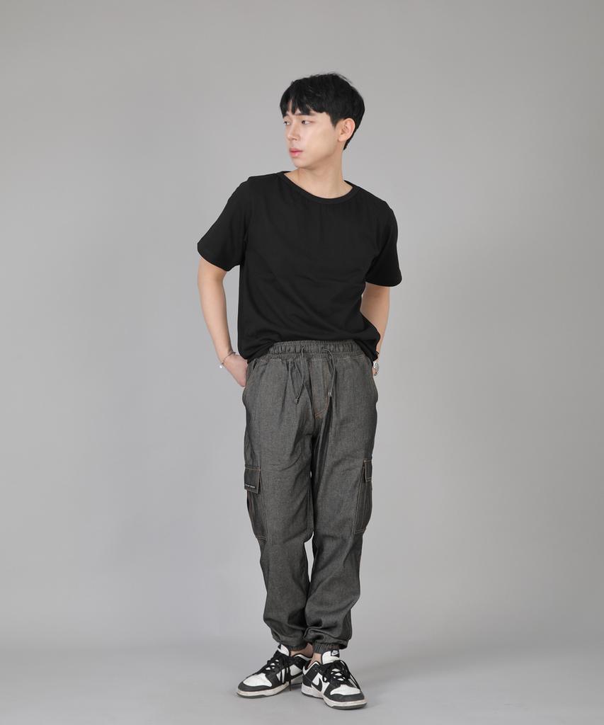 Seinteukeulu Retro Line Cargo Jogger Pants Rl-311Cj Denim Gray Black