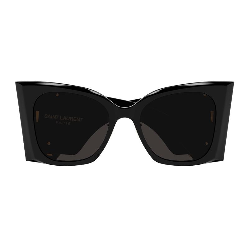 Saint Laurent Buchstabenlogo Metallnasenpads Unregelmäßiges Gestell Sonnenbrille Damen Sonnenbrille Schwarz SLM119F-BLAZE001