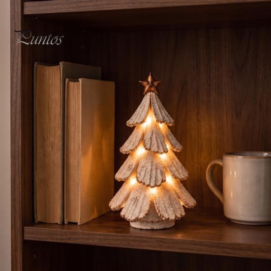 Ornement de Chambre de Fête 1/2 Pièces Figurine d'Arbre de Noël Lumineuse Vintage, Mini Centre de Table de Bureau, Décorations d'Hiver pour la Maison avec Lumières LED Chaudes, Pin