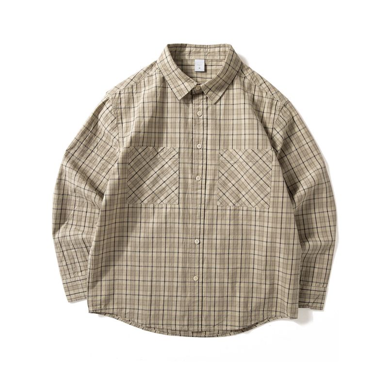 Japanese Retro Pure Cotton Plaid Shirt for Men, Long-Sleeved, New Autumn Style, Loose Casual Shirt, Artistic Hong Kong Style Jacket, Trendy