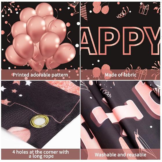 Pimvimcim 18th Birthday Decorations for Girls, Happy 18th Birthday Banner Rose Gold and Black 18 Year Old Birthday Decorations Party Supplies
