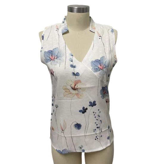 Damska koszulka z kwiatowym nadrukiem, dekoltem w szpic, bez rękawów, swetrem średniej długości, miękka, damska kamizelka w dużych rozmiarach, odzież damska