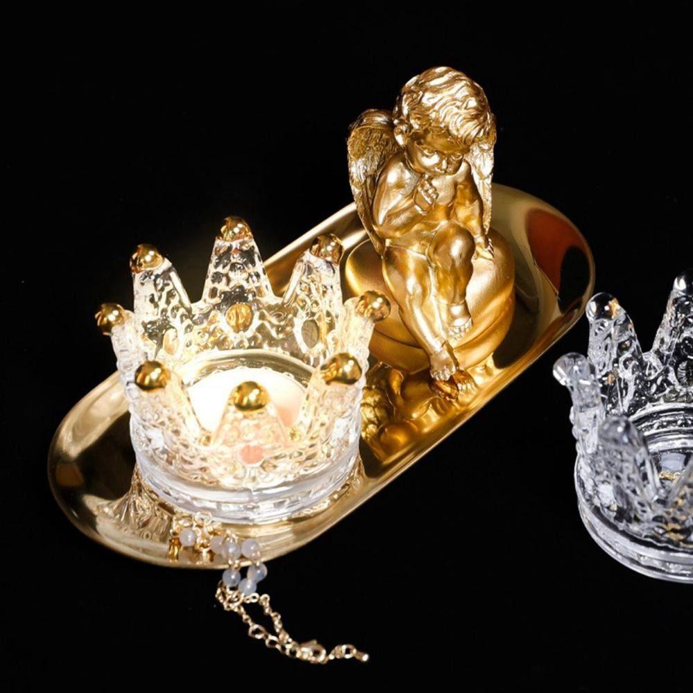 1/2Pcs Unique Crown Candle Holders Glass Candlestick Stand Glass Tea Light Holder  Home Decor