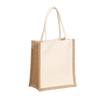 Eco Friendly Reusable Jute Bag Interior Burlap Tote Bags Natural Linen Bags with Soft Cotton Handles and Laminated Interior