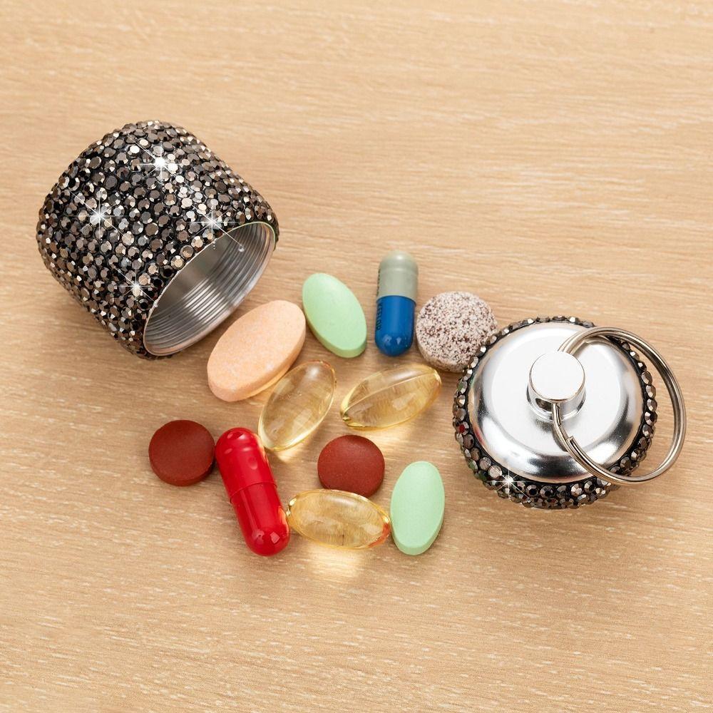 Mini Shiny Pill Case Keychain Waterproof Organizer Bottle Pendant Cute Pill Storage Box Hiking