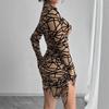 Autumn Winter Women Slim Fit Side Drawstring Small Stand Collar Long Sleeve Irregular Mini Dress Mature Style Retro Sexy Elegant Women Dress