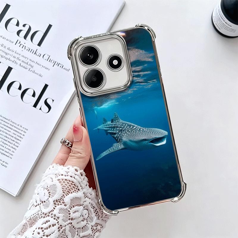 

Ocean Whale Shark Soft Phone Case For Xiaomi Redmi Note 14 15 Pro Plus 13 12 11S 11T 5G 10 9S 9 Plating Anti-Fall Fundas Redmi Note 9
