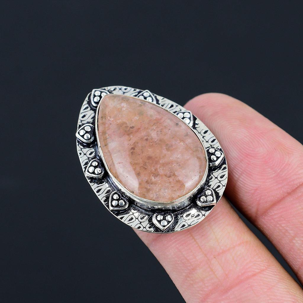 Natural Strawberry Quartz Gemstone 925 Silver Promise Ring Size 7 For Women
