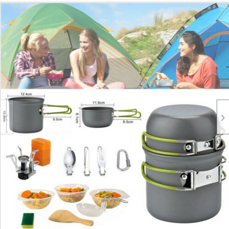 Outdoor Cookware Set Camping Set Pot Portable BBQ Grill Tableware Stovetop