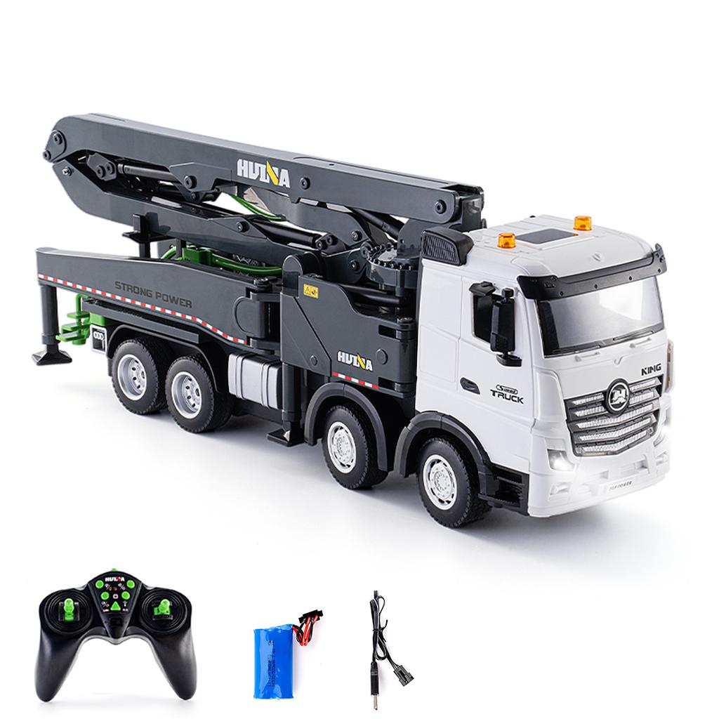 Concrete Pump Truck Toy, 2.4G Remote Control Diecast Construction Vehicles with Working Water Pump, Lights and Sounds